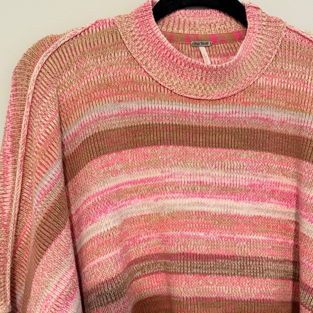 Free People Cozy Striped Pink and Brown Women's Sweater - Picture 3 of 4